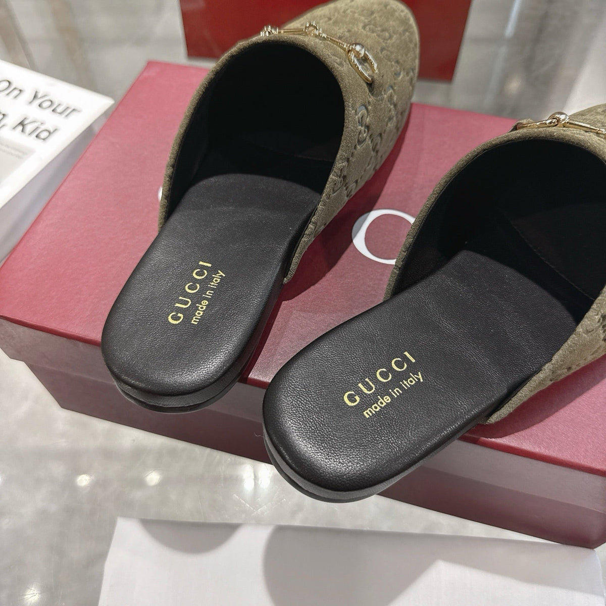 GG 26s Mule With Horsebit Olive Green Suede 664800