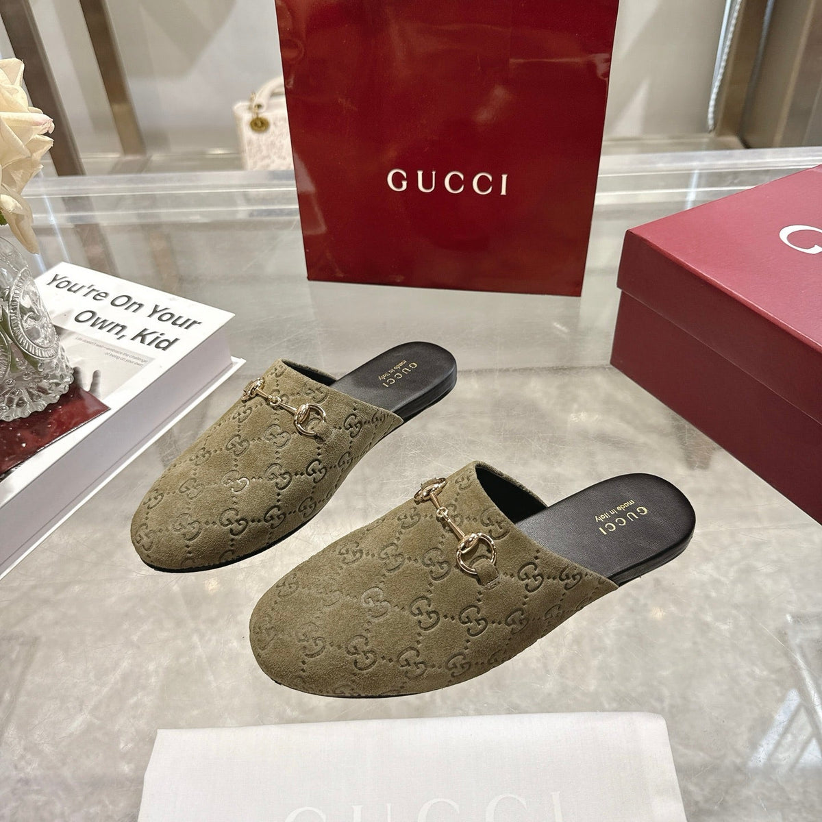 GG 26s Mule With Horsebit Olive Green Suede 664800