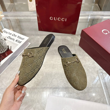 GG 26s Mule With Horsebit Olive Green Suede 664800