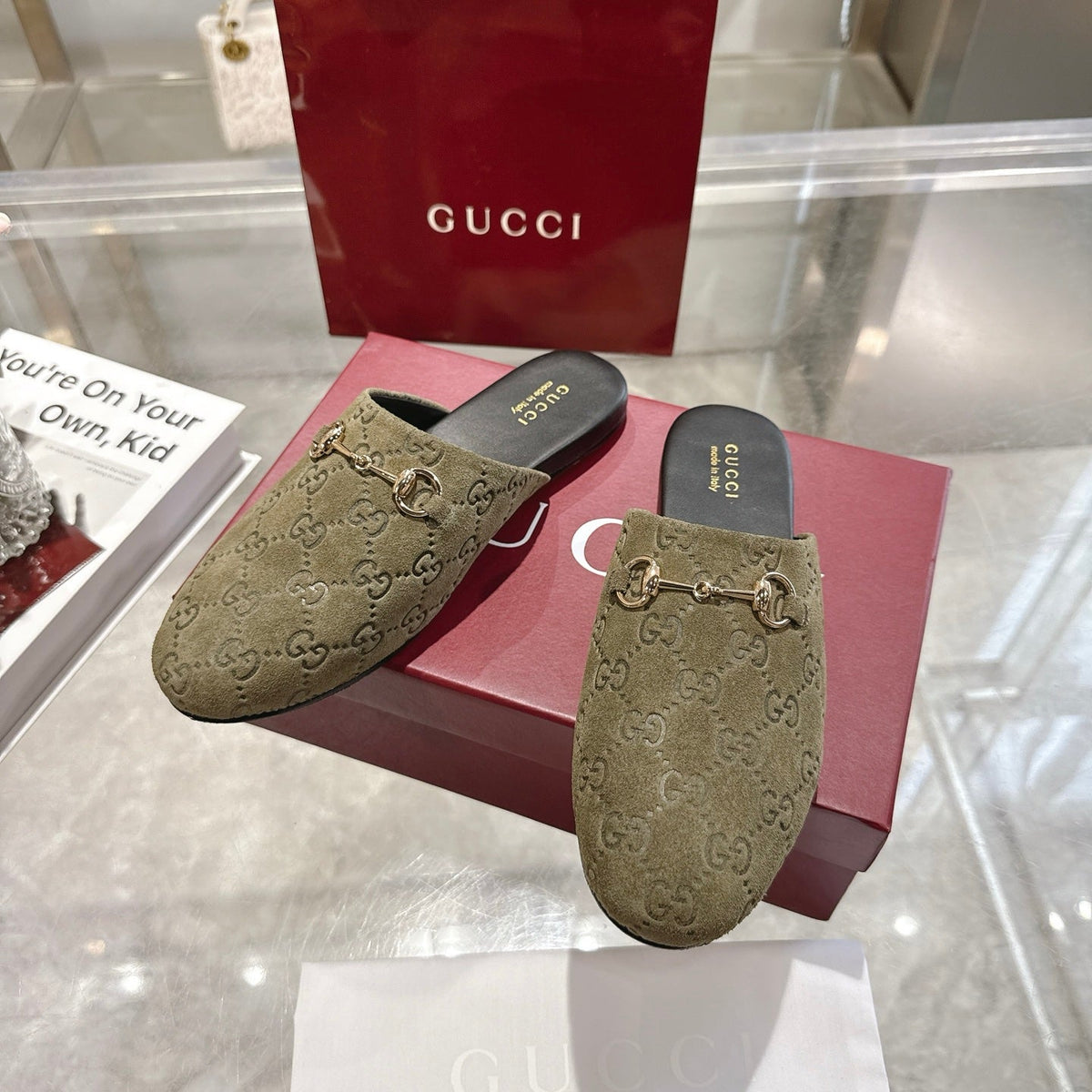 GG 26s Mule With Horsebit Olive Green Suede 664800