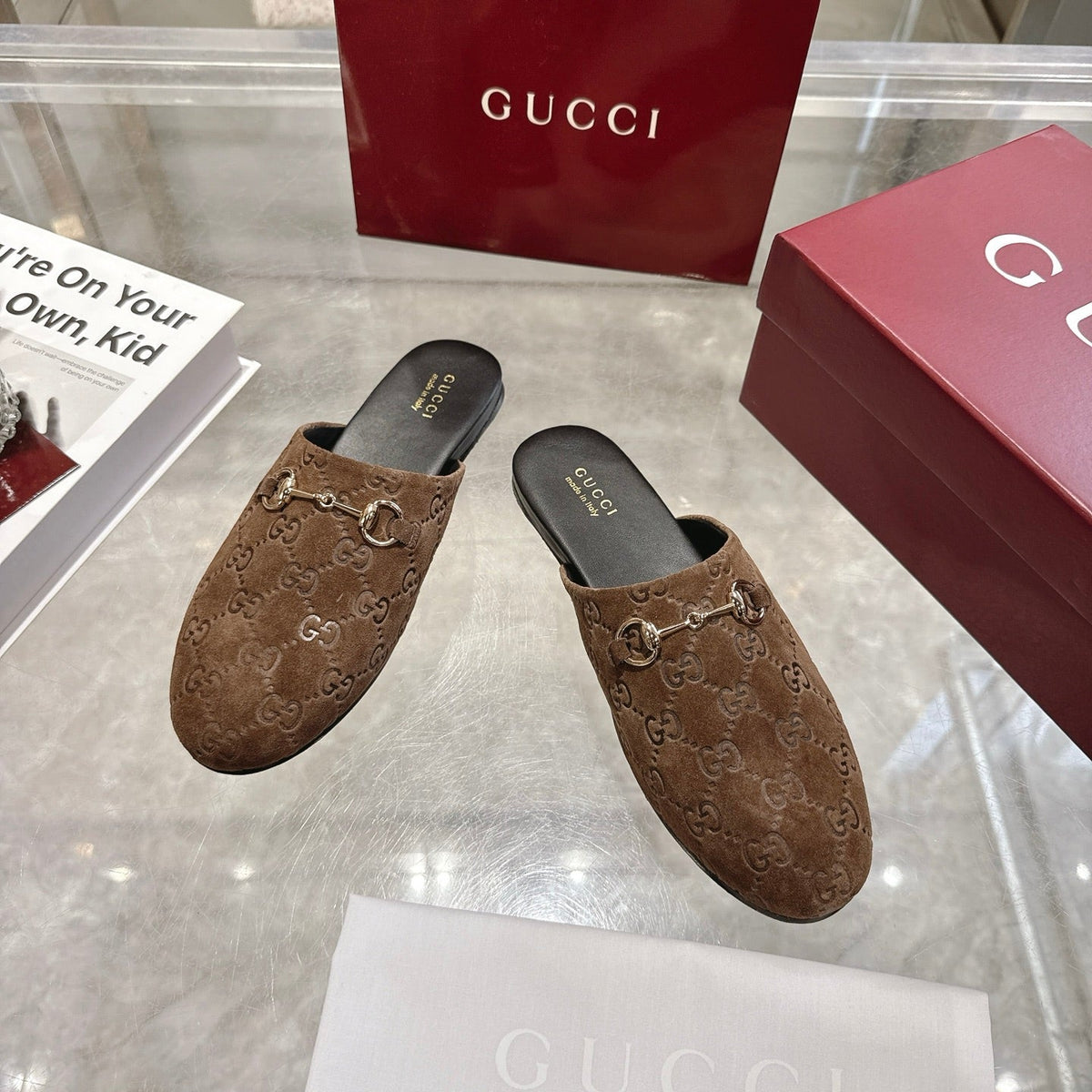 GG 26s Mule With Horsebit Dark Brown Suede 664801