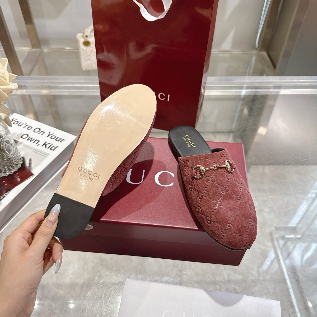 GG 26s Mule With Horsebit Burgundy Suede 664799