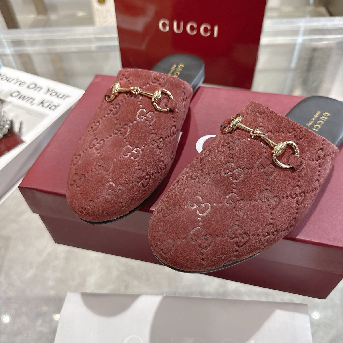GG 26s Mule With Horsebit Burgundy Suede 664799