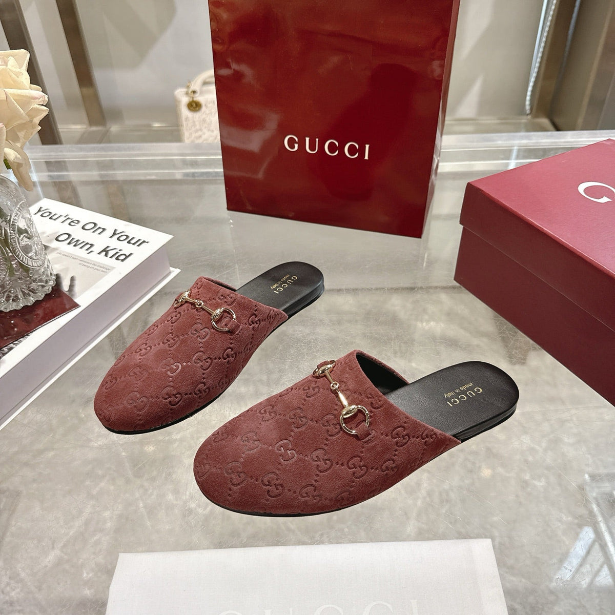GG 26s Mule With Horsebit Burgundy Suede 664799