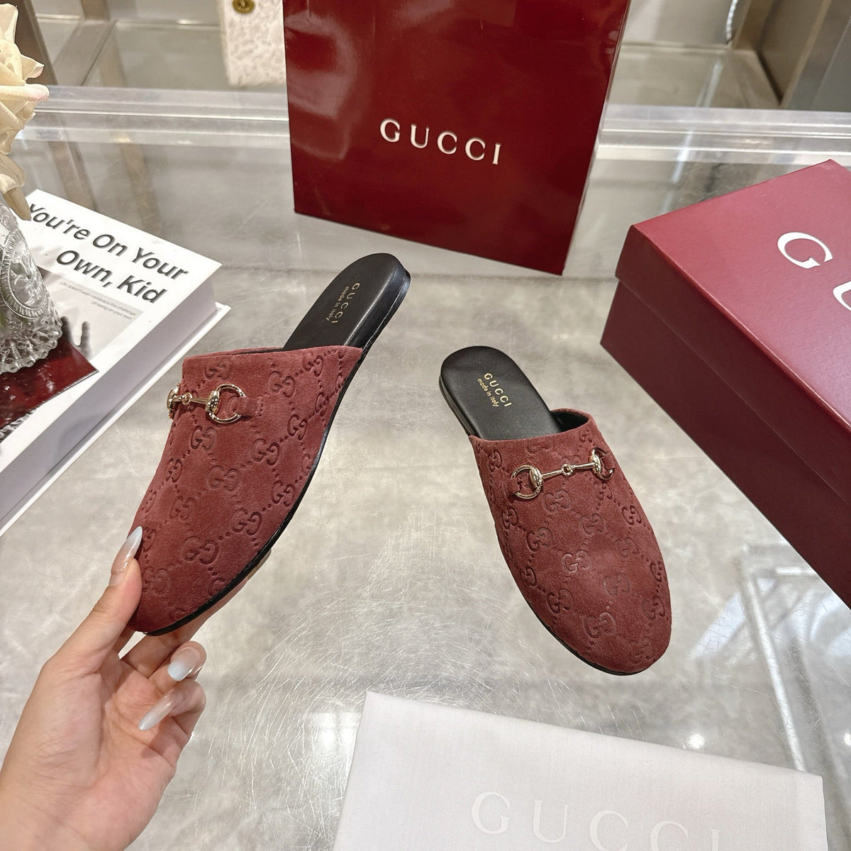 GG 26s Mule With Horsebit Burgundy Suede 664799