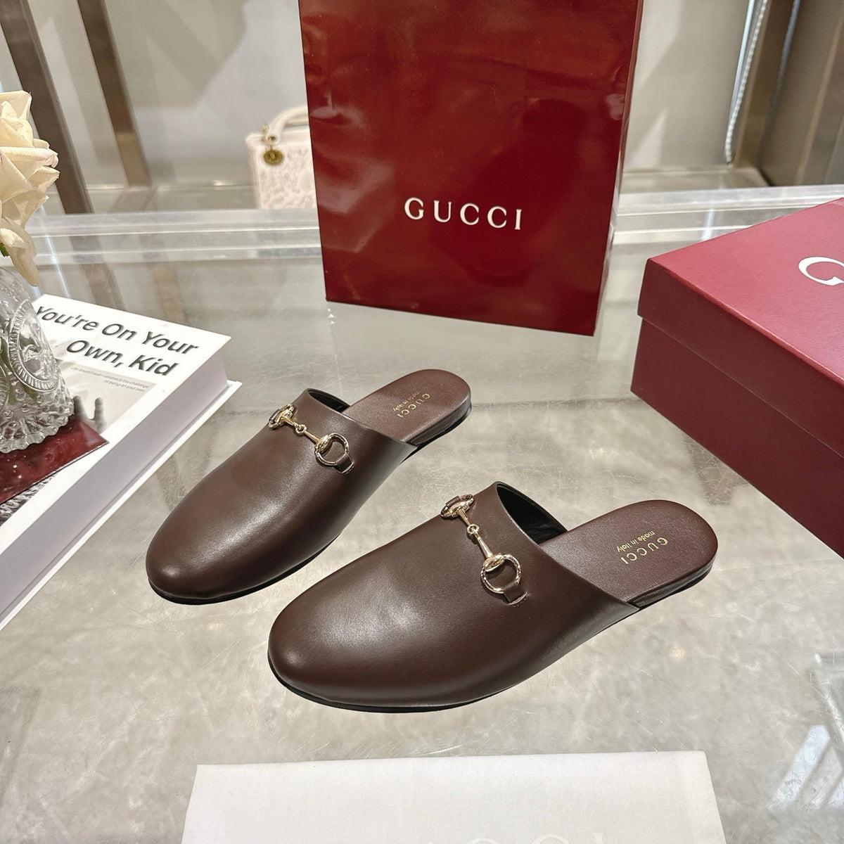 GG 26s Mule With Horsebit Chocolate Sheepskin 664795