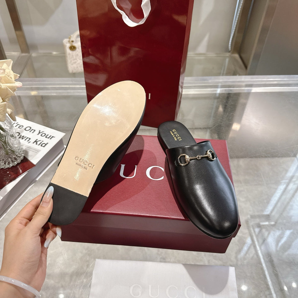 GG 26s Mule With Horsebit Black Sheepskin 664797
