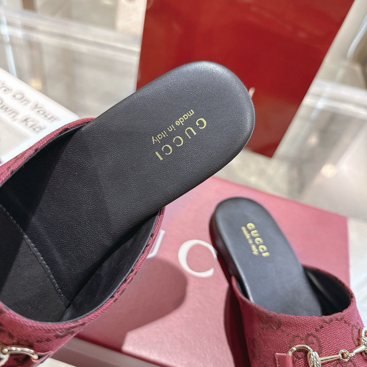 GG 26s Mule With Horsebit Burgundy Canvas 664805