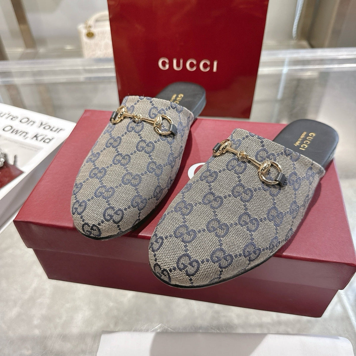 GG 26s Mule With Horsebit Grey Blue Canvas 664804