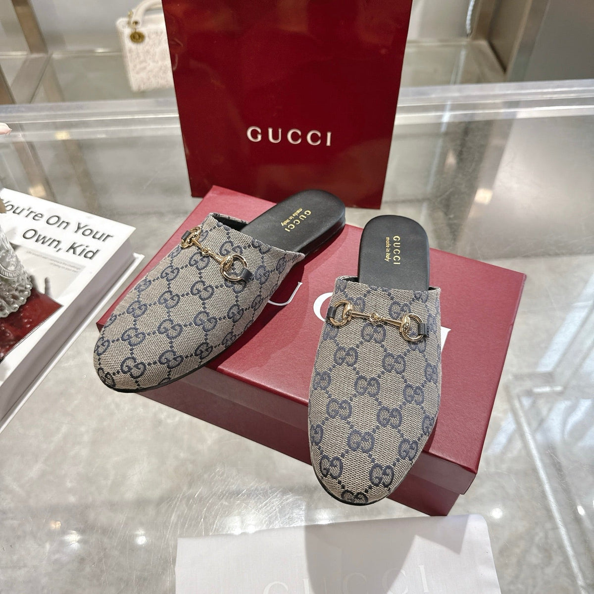 GG 26s Mule With Horsebit Grey Blue Canvas 664804