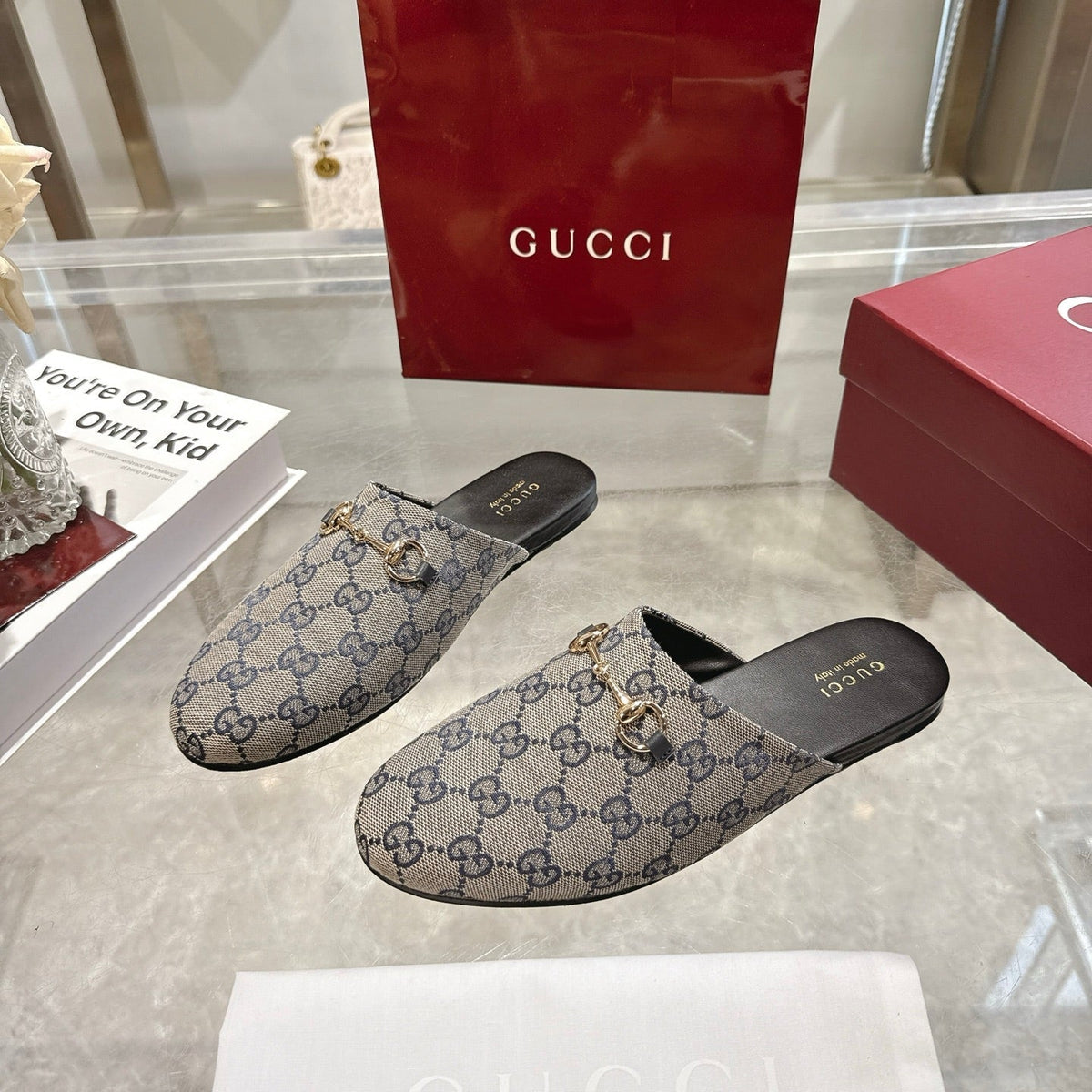 GG 26s Mule With Horsebit Grey Blue Canvas 664804