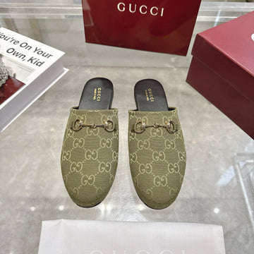 GG 26s Mule With Horsebit Olive Green Canvas 664806