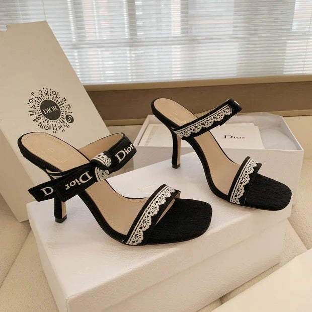 CD 26s High Heel Sandal 100 Black Canvas Sheepskin 664176