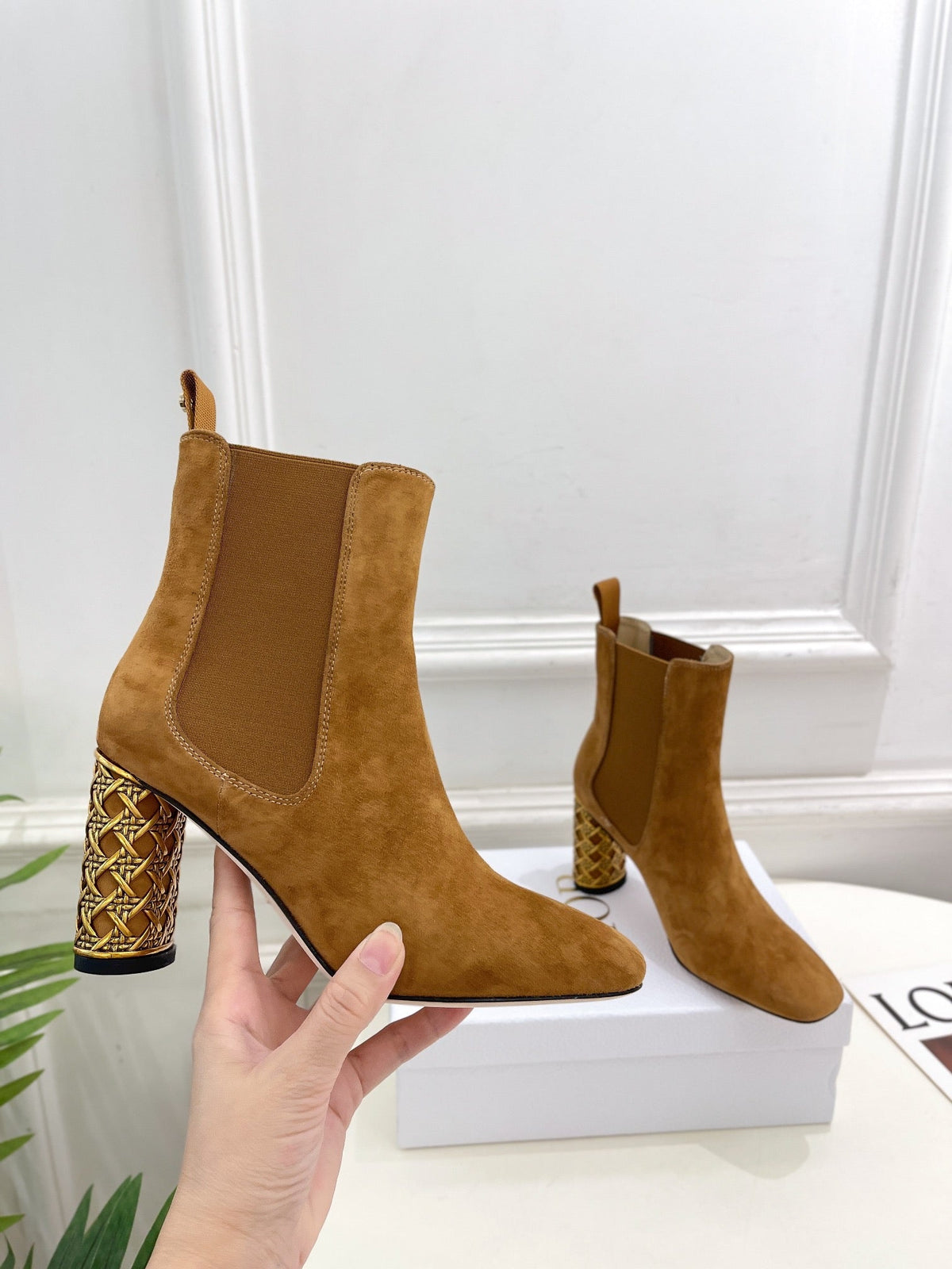 CD Icon Heeled Ankle Boot 80mm Brown Orange Suede