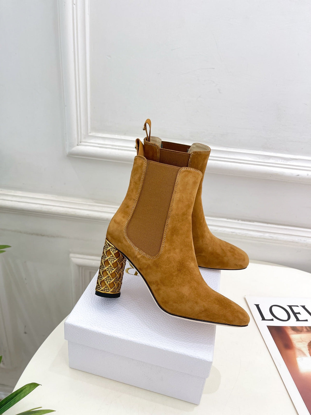 CD Icon Heeled Ankle Boot 80mm Brown Orange Suede