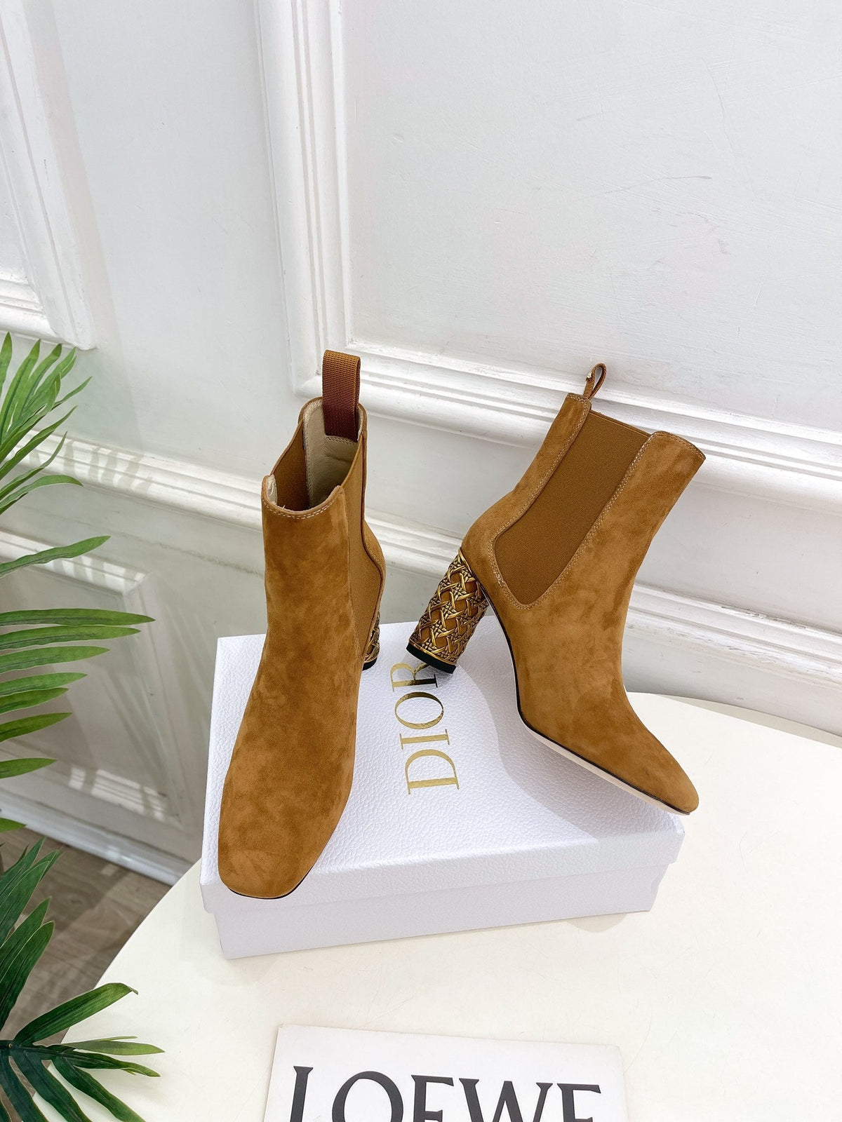 CD Icon Heeled Ankle Boot 80mm Brown Orange Suede