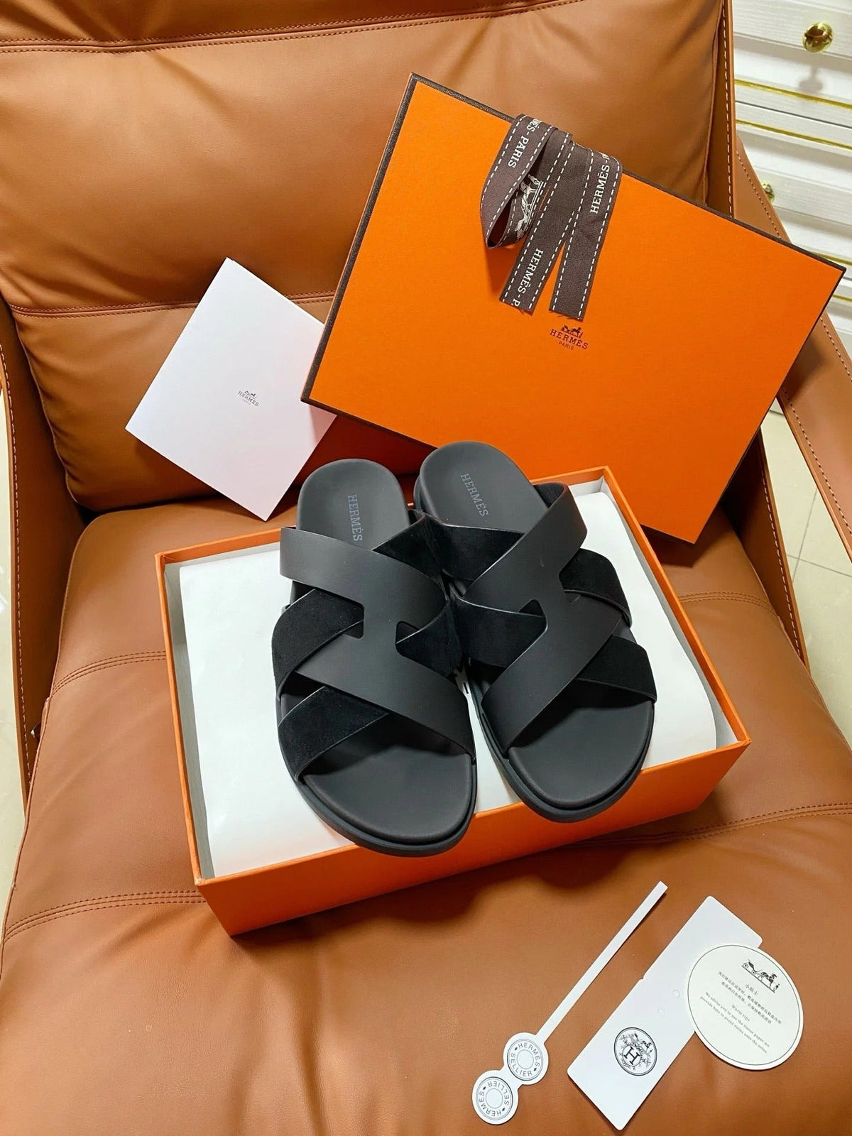 HM 2026 Cross Sandals Black Suede Calfskin 667292