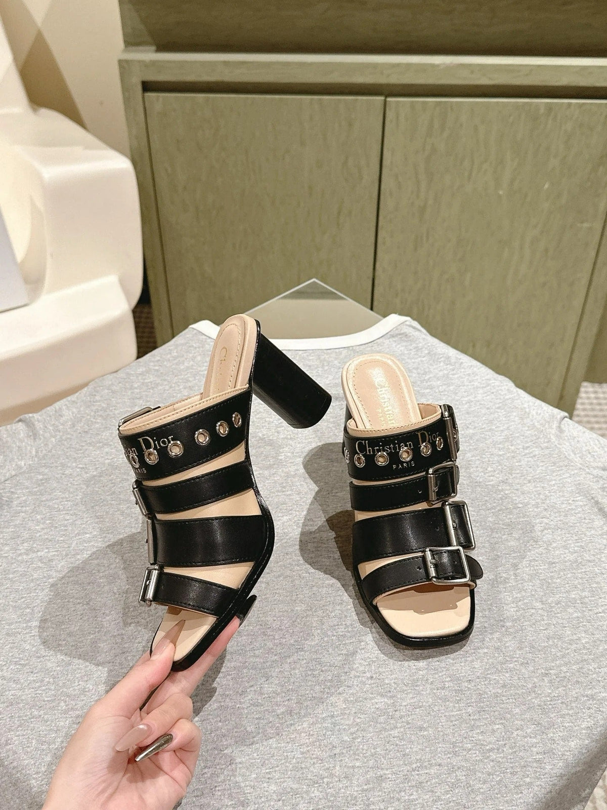 CD 26s High Heel Sandal 65 Black Beige Lambskin 661540