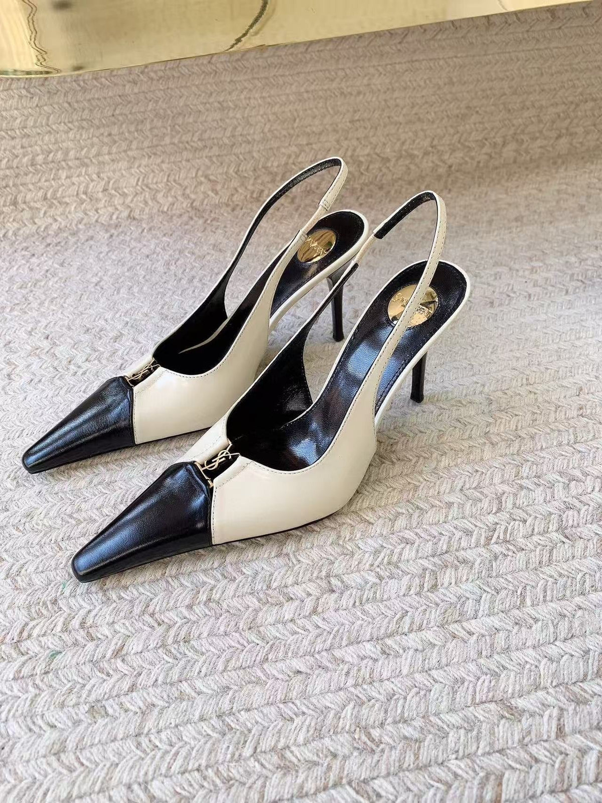 YSL 2026 Babylone Slingback Pump White Black Leather