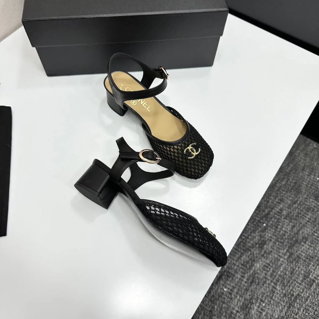 CC 2026 Mary Jane Sandals 45 Black Satin Cowhide 668118