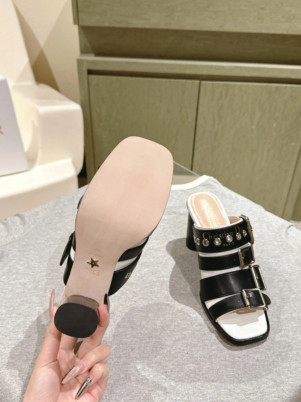 CD 26s High Heel Sandal 65 Black White Lambskin 661542