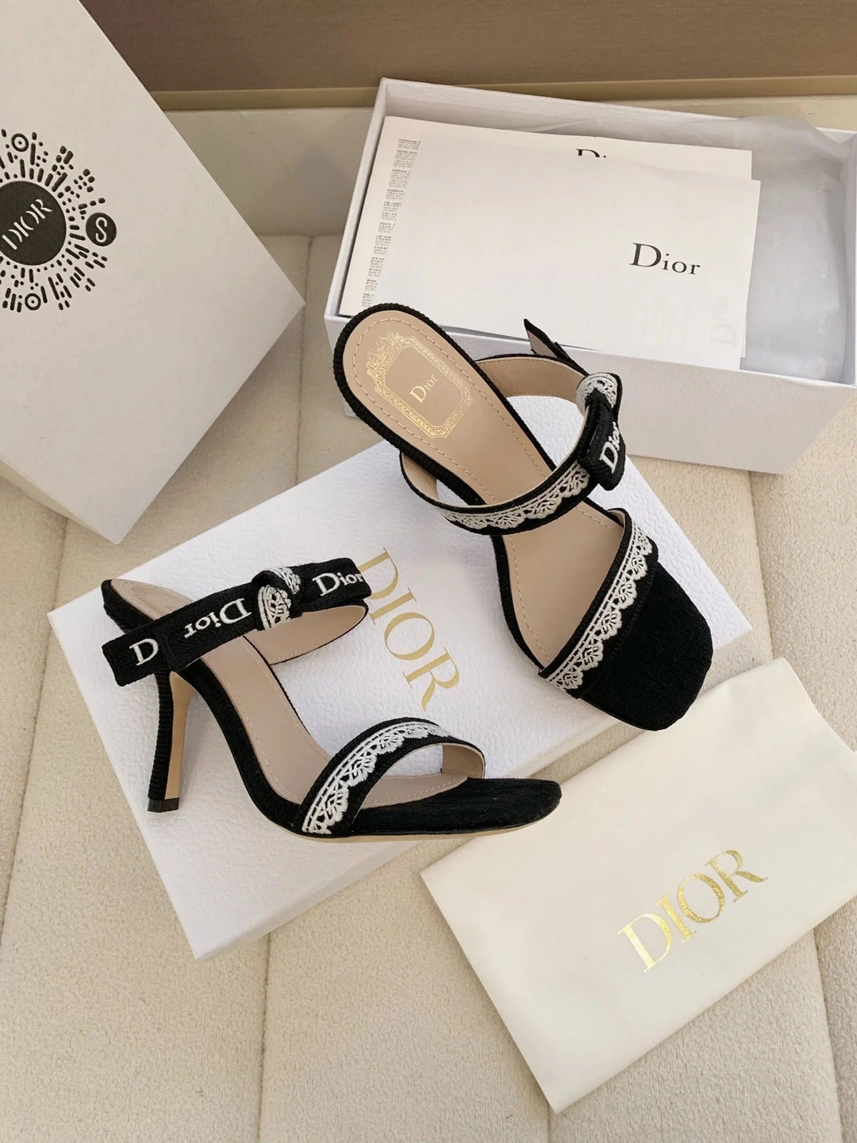 CD 26s High Heel Sandal 100 Black Canvas Sheepskin 664176