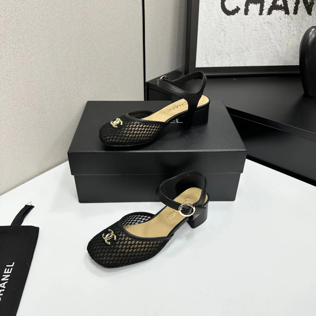 CC 2026 Mary Jane Sandals 45 Black Satin Cowhide 668118