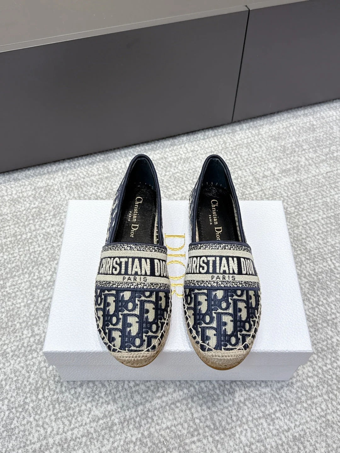 CD 26s Loafers Embroidery Navy Blue Canvas 653273