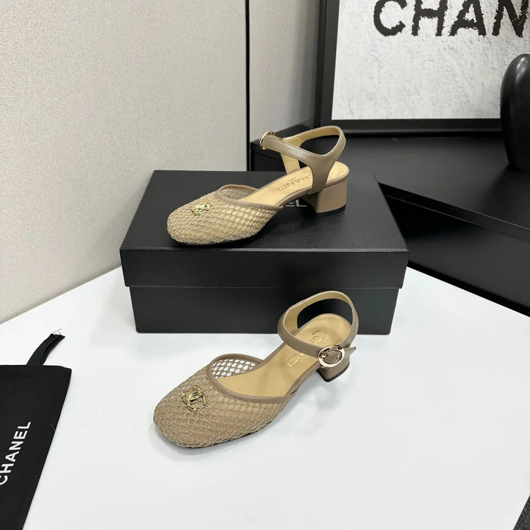 CC 2026 Mary Jane Sandals 45 Beige Satin Cowhide 668117