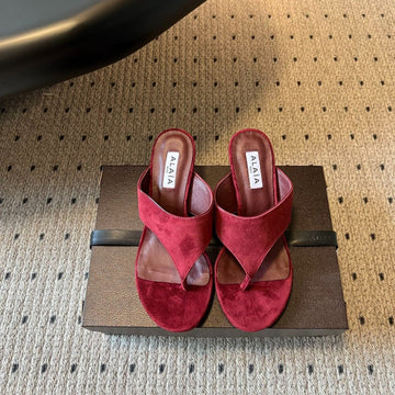 Alaia 2026 Flip-Flops Mid-Heel Sandals 55 Velvet Sheepskin 803358