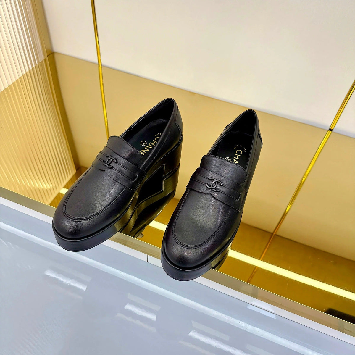 CC 2026 Chunky Heel Loafers 65 Black Calfskin 667753