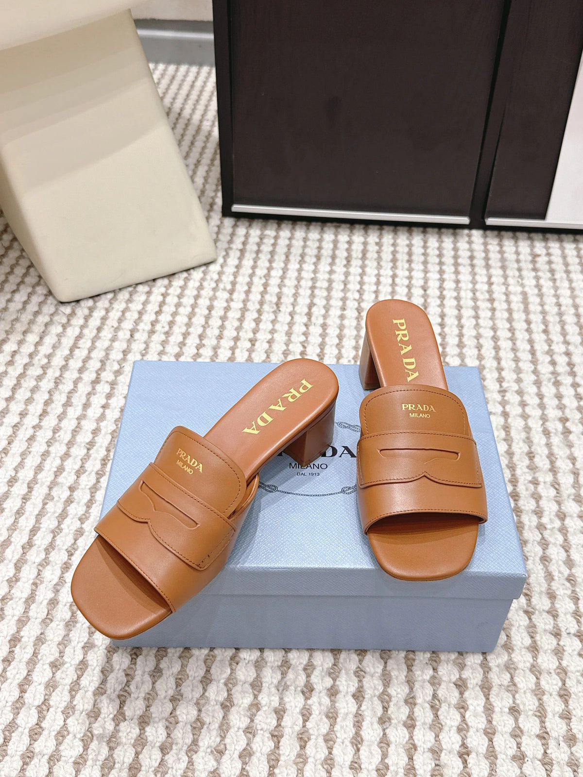 PRA 2026S High Heel Slippers 55 Tan Brown Leather 658337