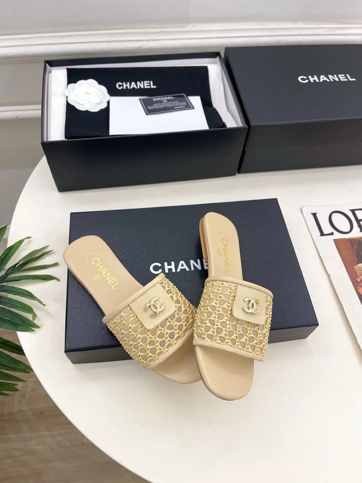 Chanel 2026 Woven Flat Slippers Leather Sheepskin 831405