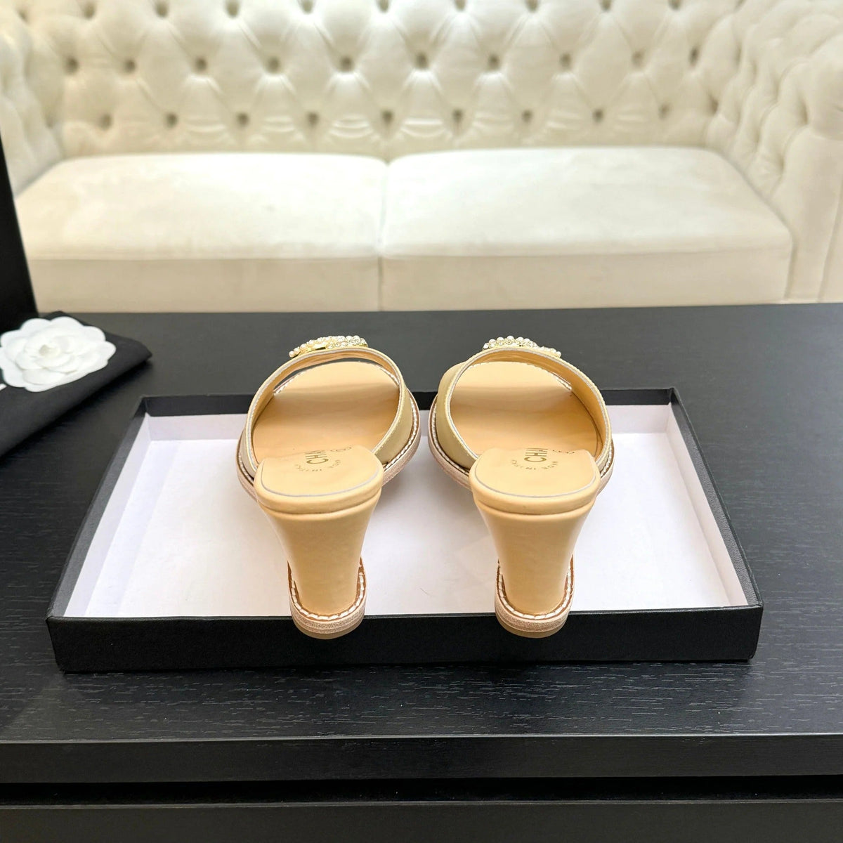 CC 2026 Wedge Sandals 65 Beige Lambskin 667774