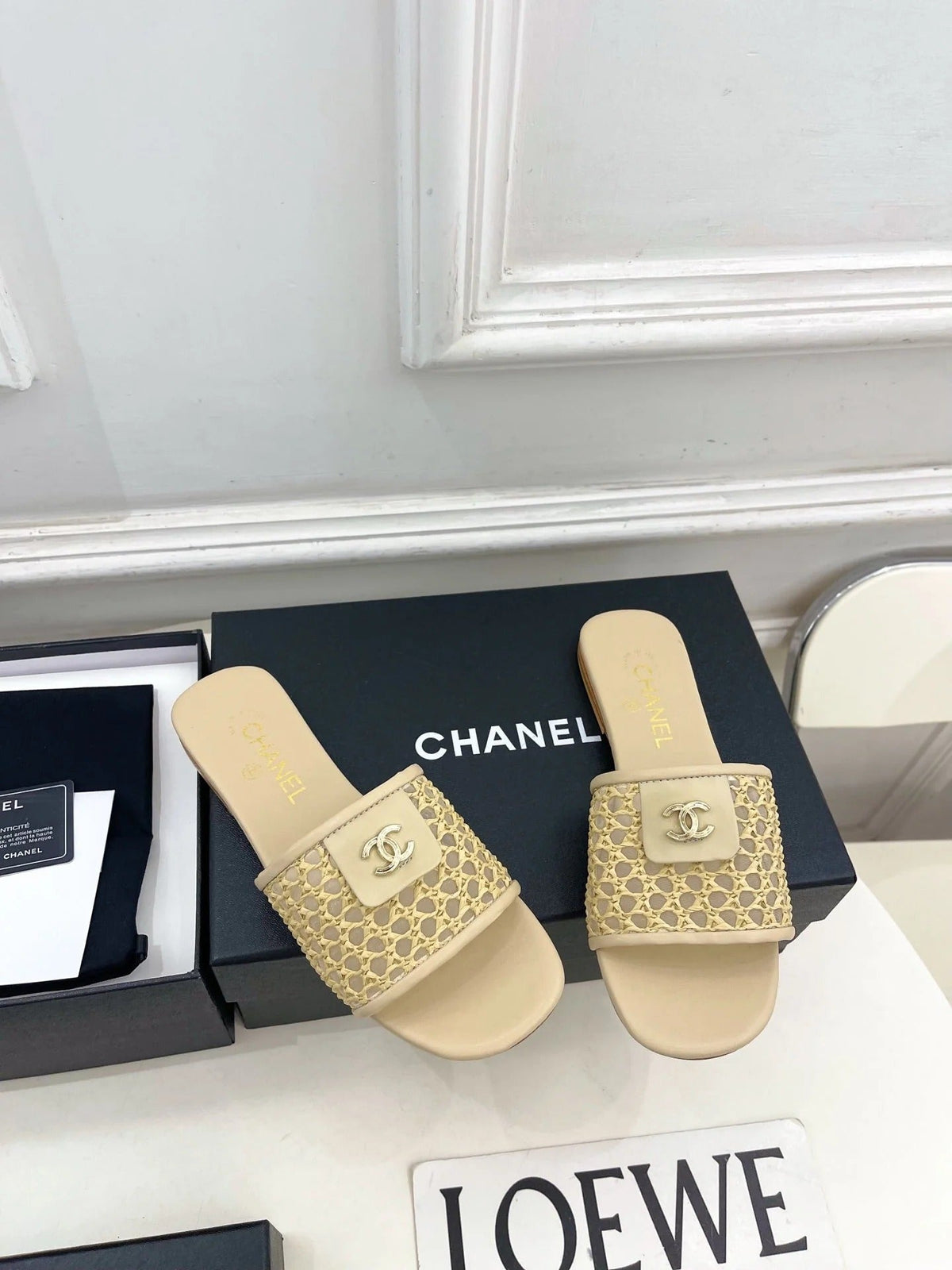 Chanel 2026 Woven Flat Slippers Leather Sheepskin 831405