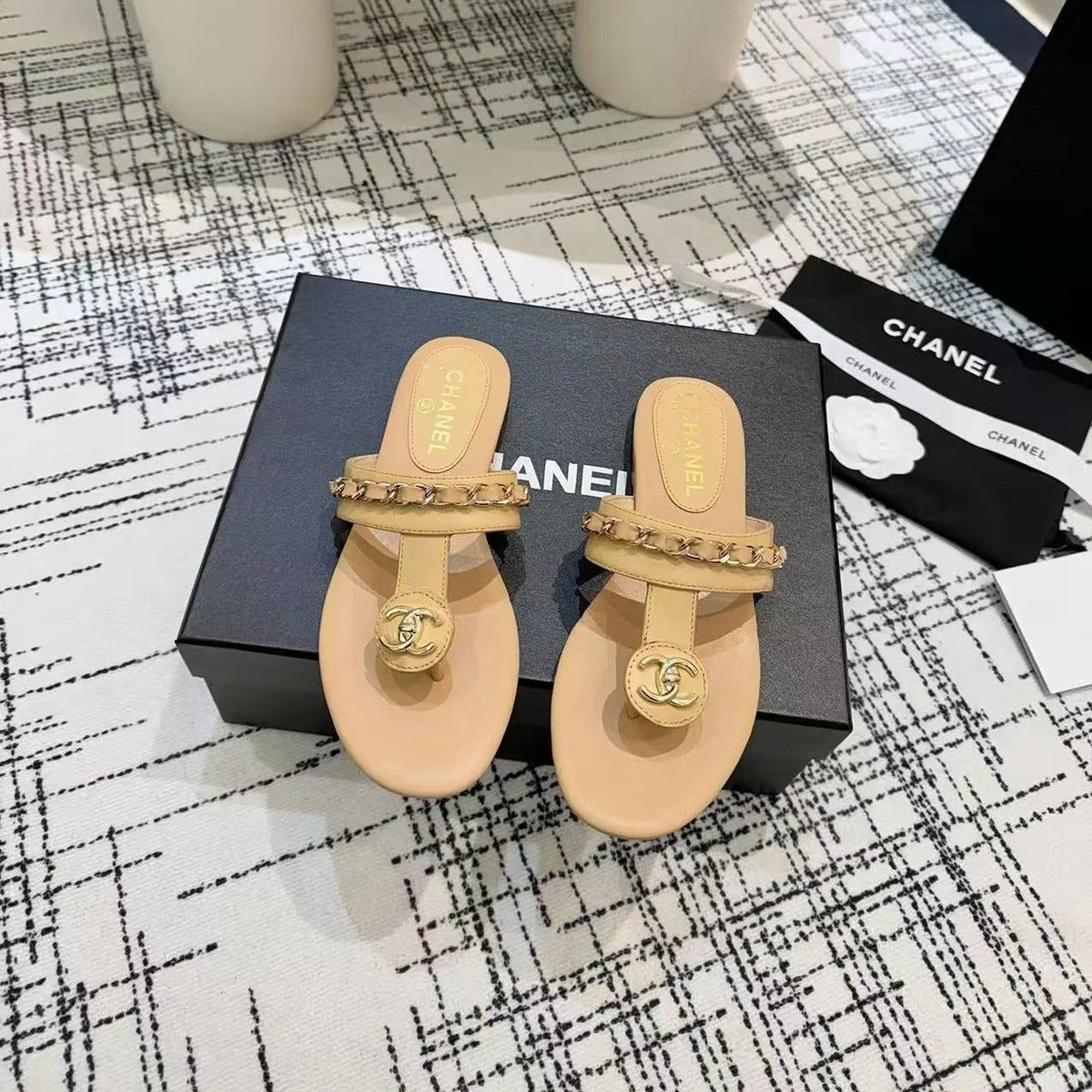 Chanel 2026 Thong Sandals Calfskin Chain 790087
