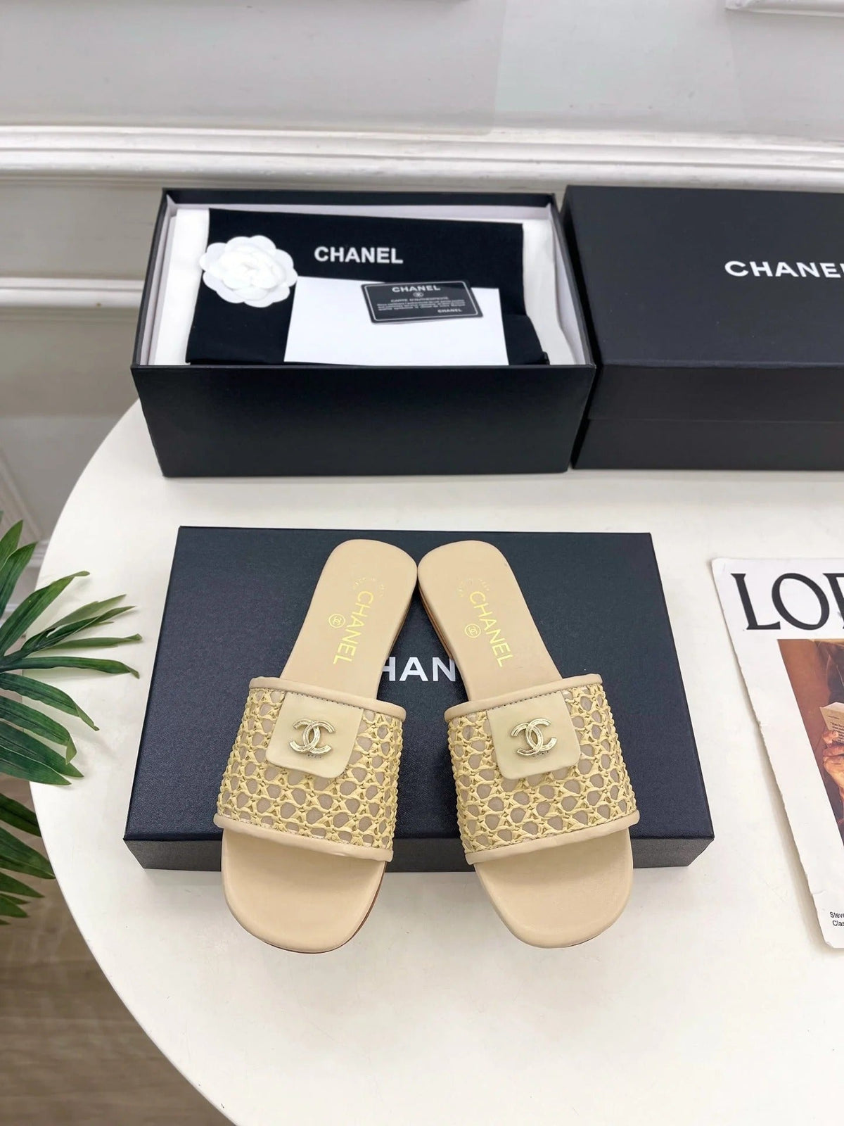 Chanel 2026 Woven Flat Slippers Leather Sheepskin 831405