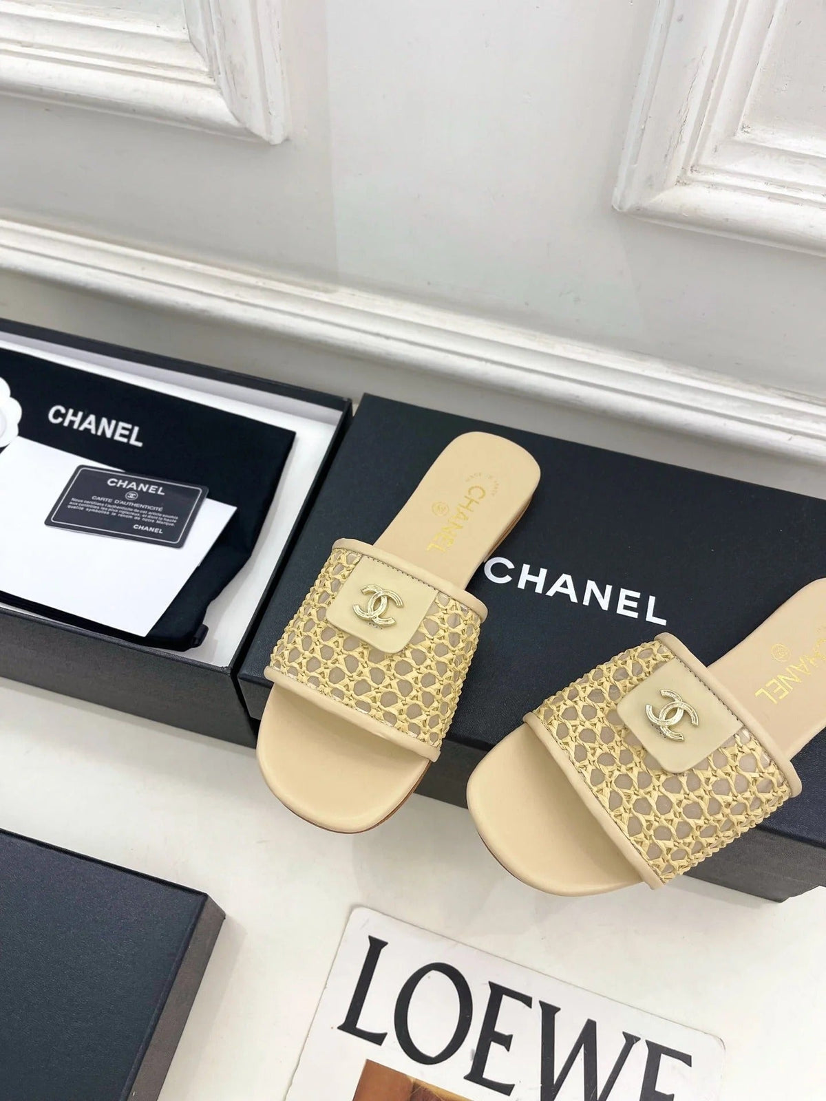 Chanel 2026 Woven Flat Slippers Leather Sheepskin 831405