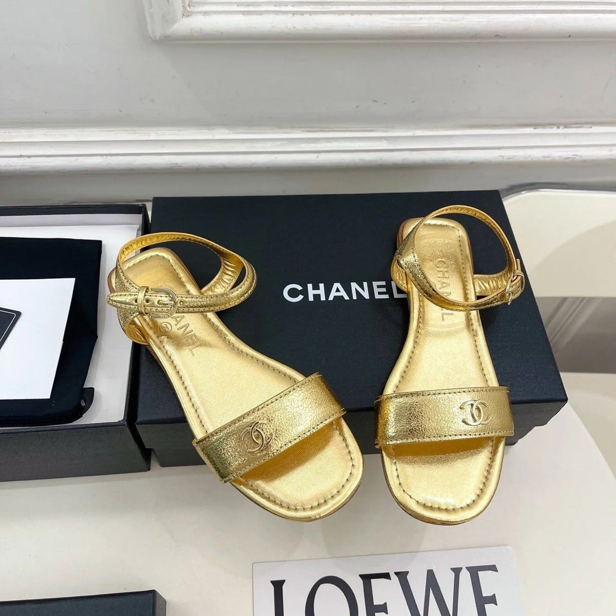 Chanel 2026 Double C Buckle Strappy Flat Sandals Lambskin Sheepskin 832342