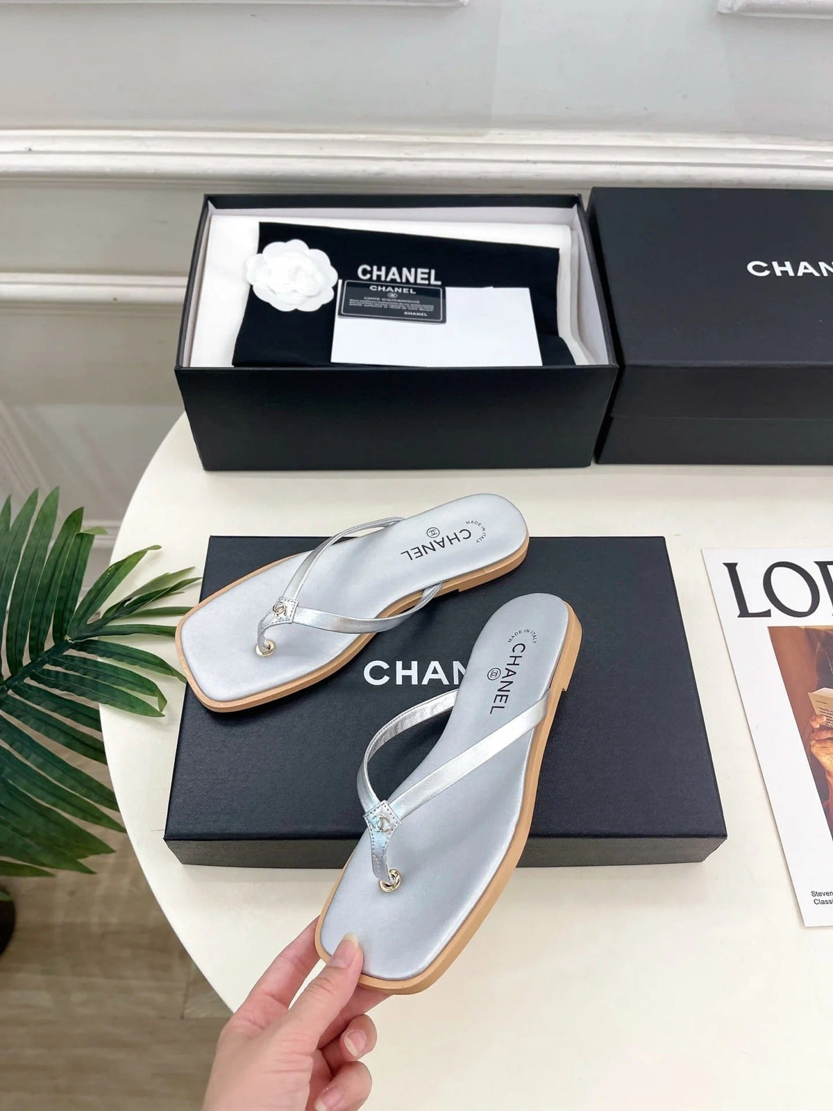 Chanel 2026 Double C Flip-Flops Leather Sheepskin 831459
