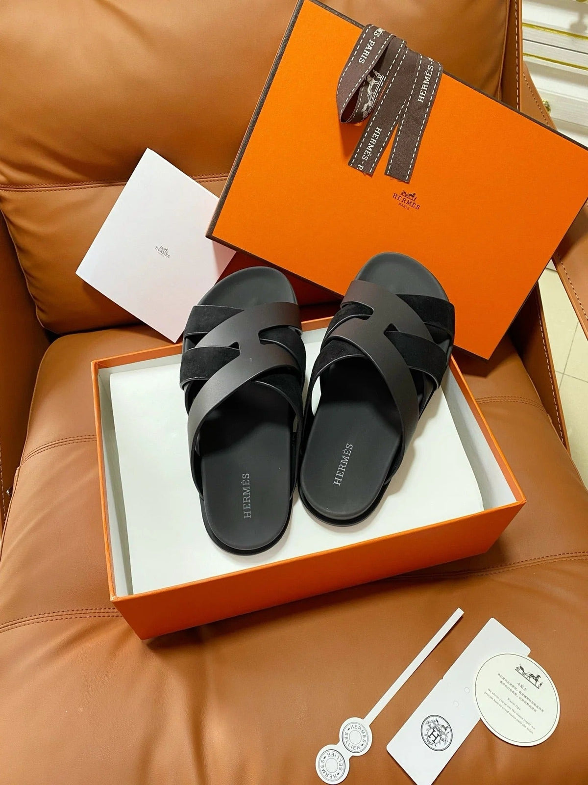 HM 2026 Cross Sandals Black Suede Calfskin 667292