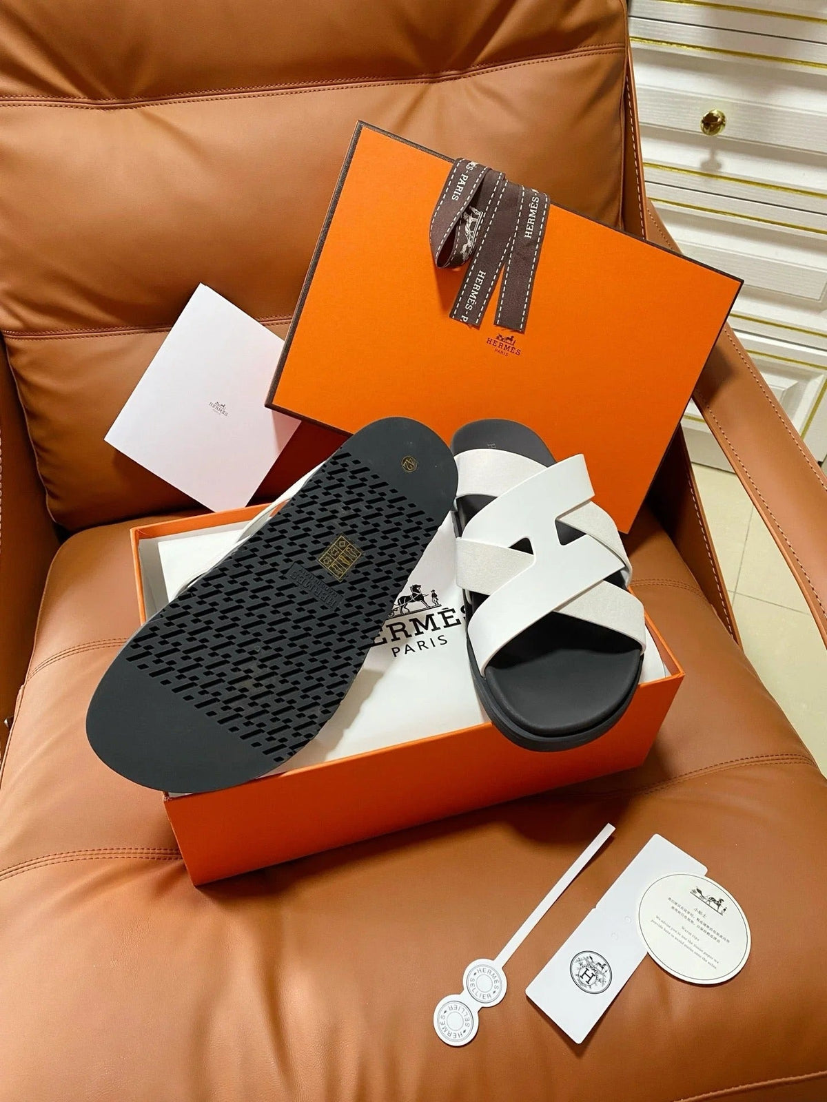 HM 2026 Cross Sandals Black White Suede Calfskin 667294