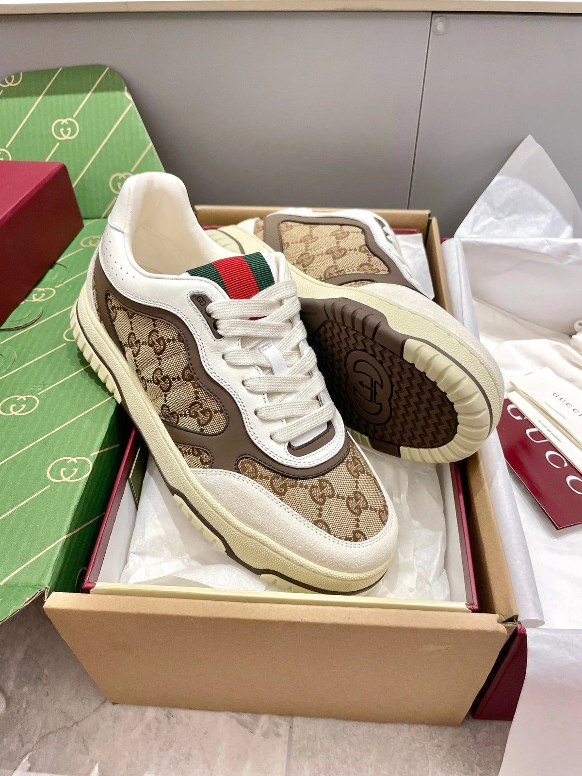 GG 26 Sneaker White Beige Brown Canvas Suede 632876