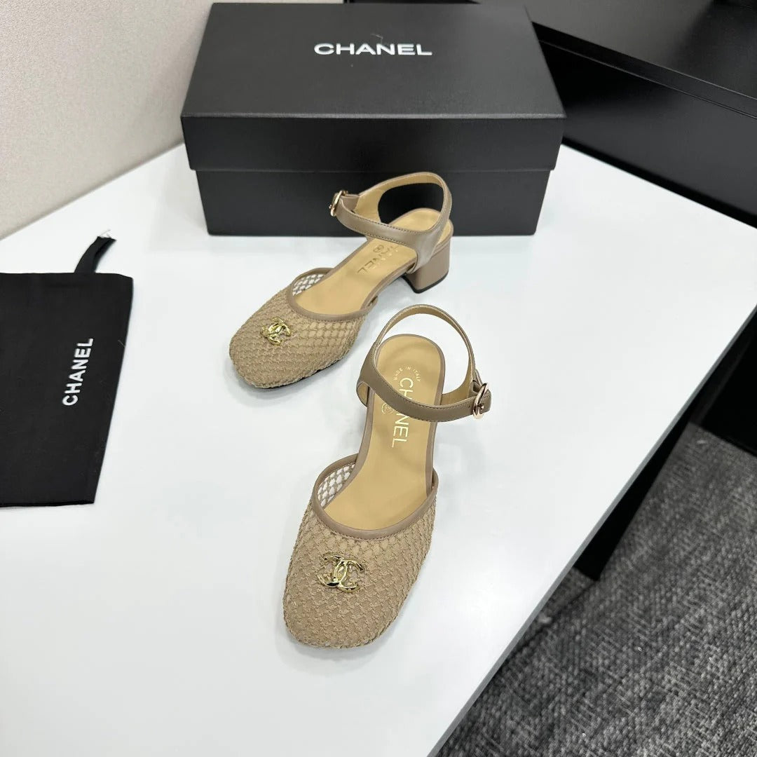 CC 2026 Mary Jane Sandals 45 Beige Satin Cowhide 668117