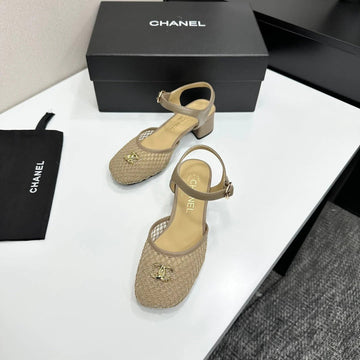CC 2026 Mary Jane Sandals 45 Beige Satin Cowhide 668117