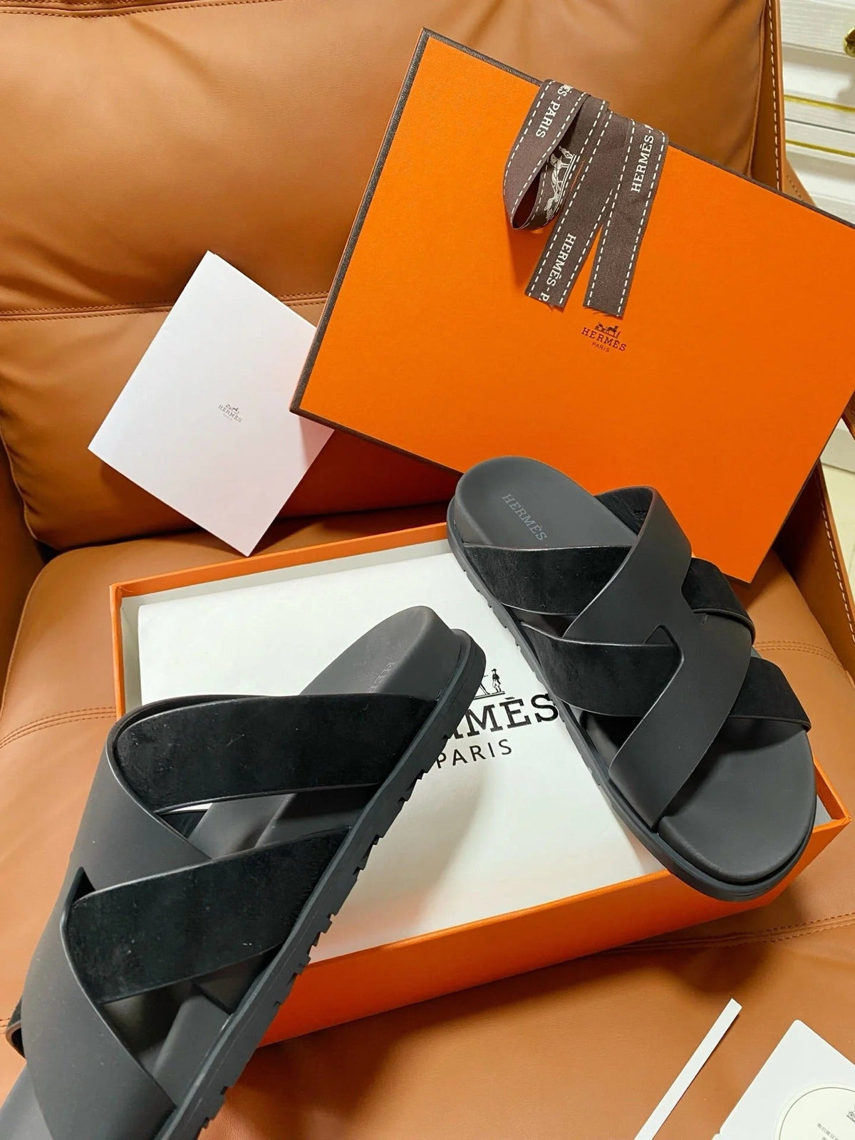 HM 2026 Cross Sandals Black Suede Calfskin 667292