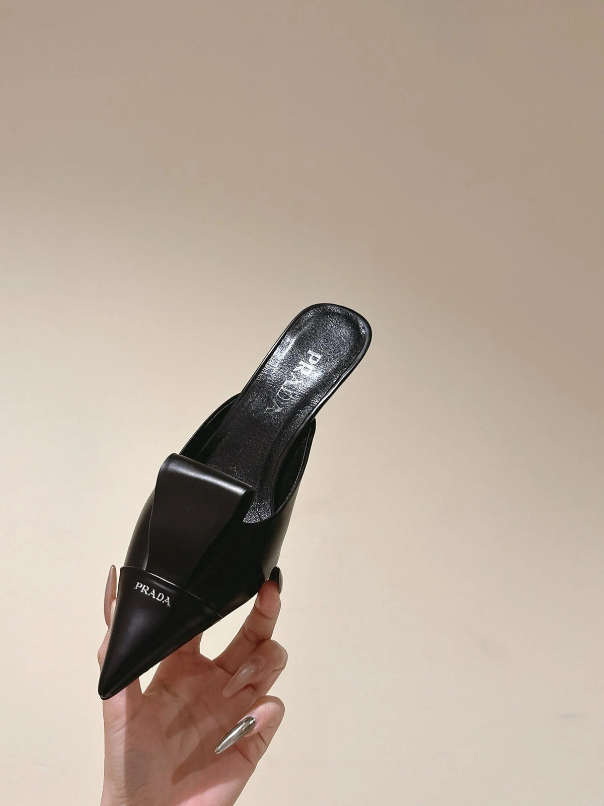 PRA 2026S High Heel Mule 80 Black Sheepskin 657665