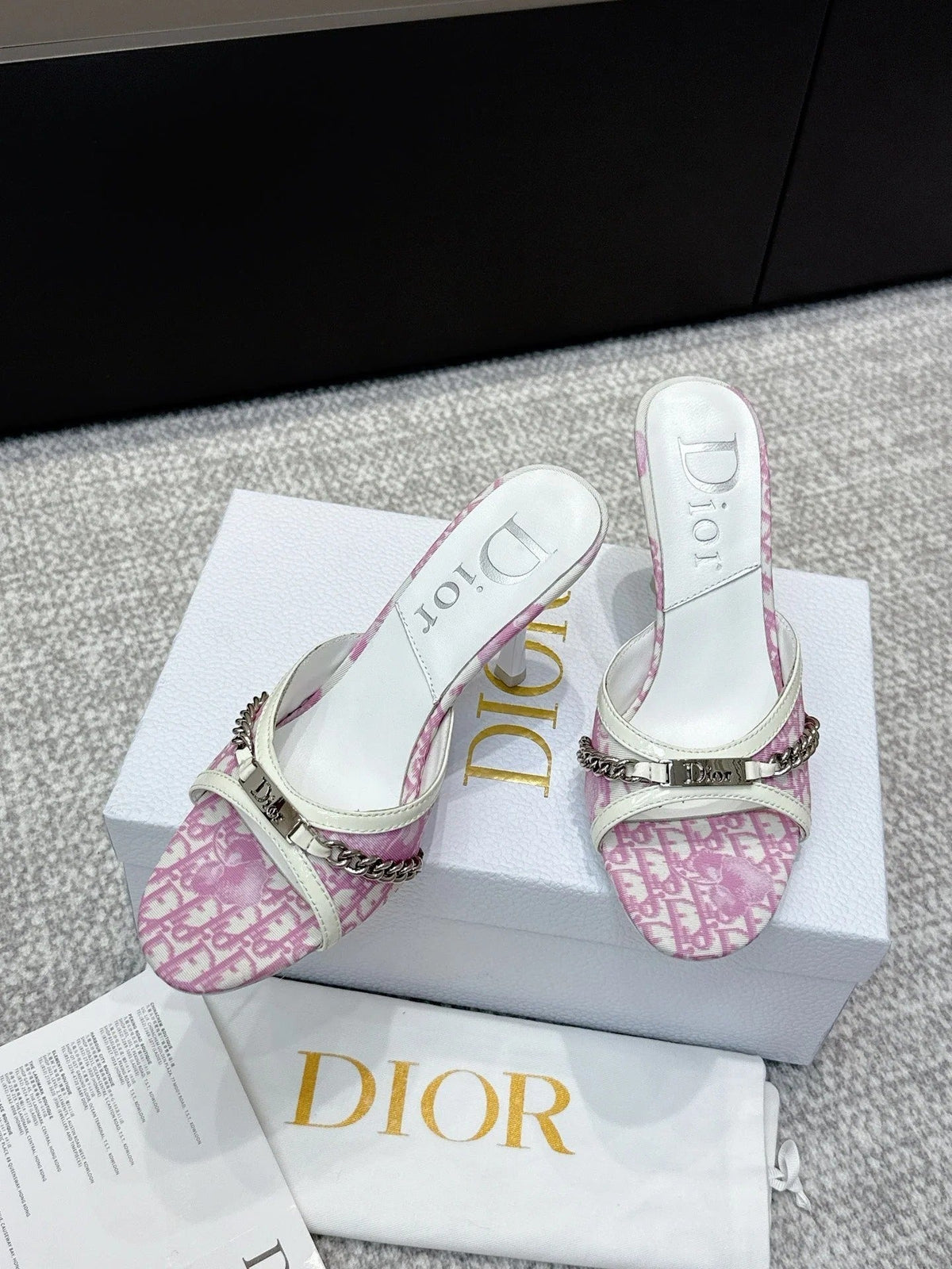 CD 26s High Heels Sandals 85 White Pink Fabric Cowhide 661471