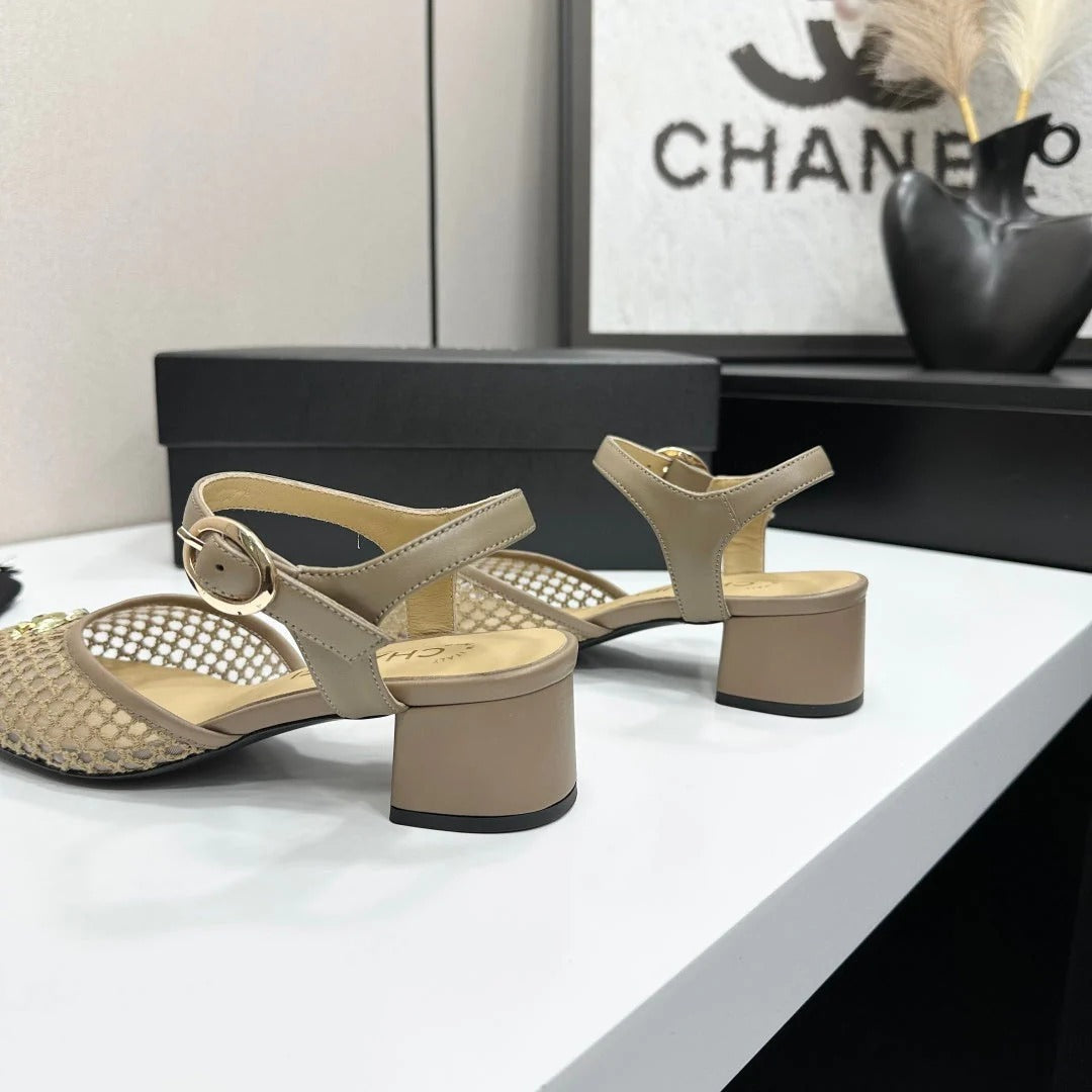CC 2026 Mary Jane Sandals 45 Beige Satin Cowhide 668117