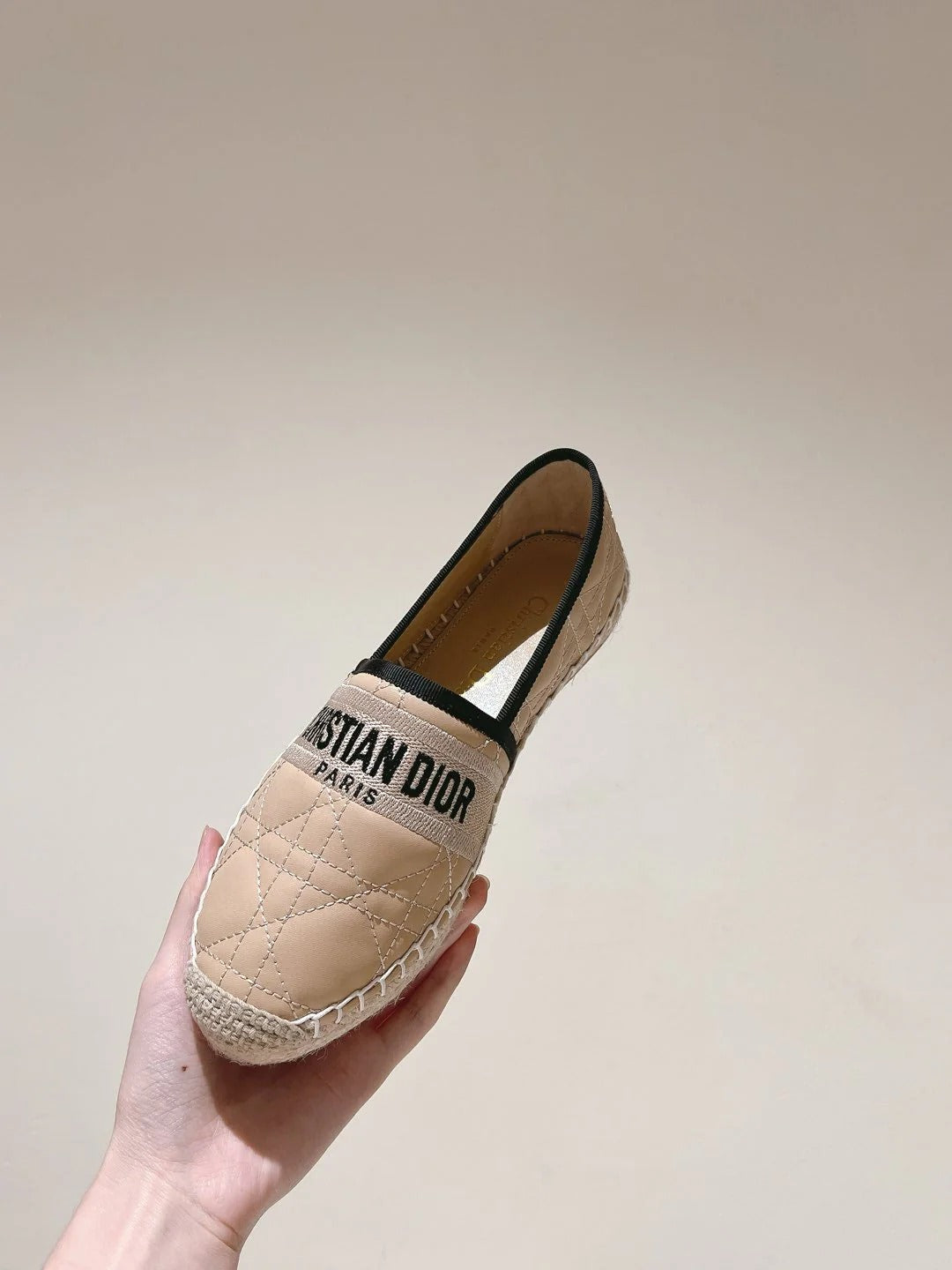 CD 26s Loafers Embroidery Beige Black Cowhide 653265
